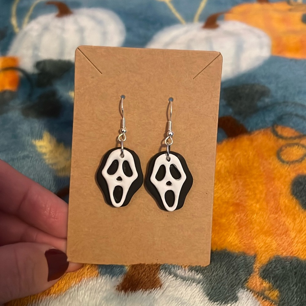 Handmade ghost face dangle earrings